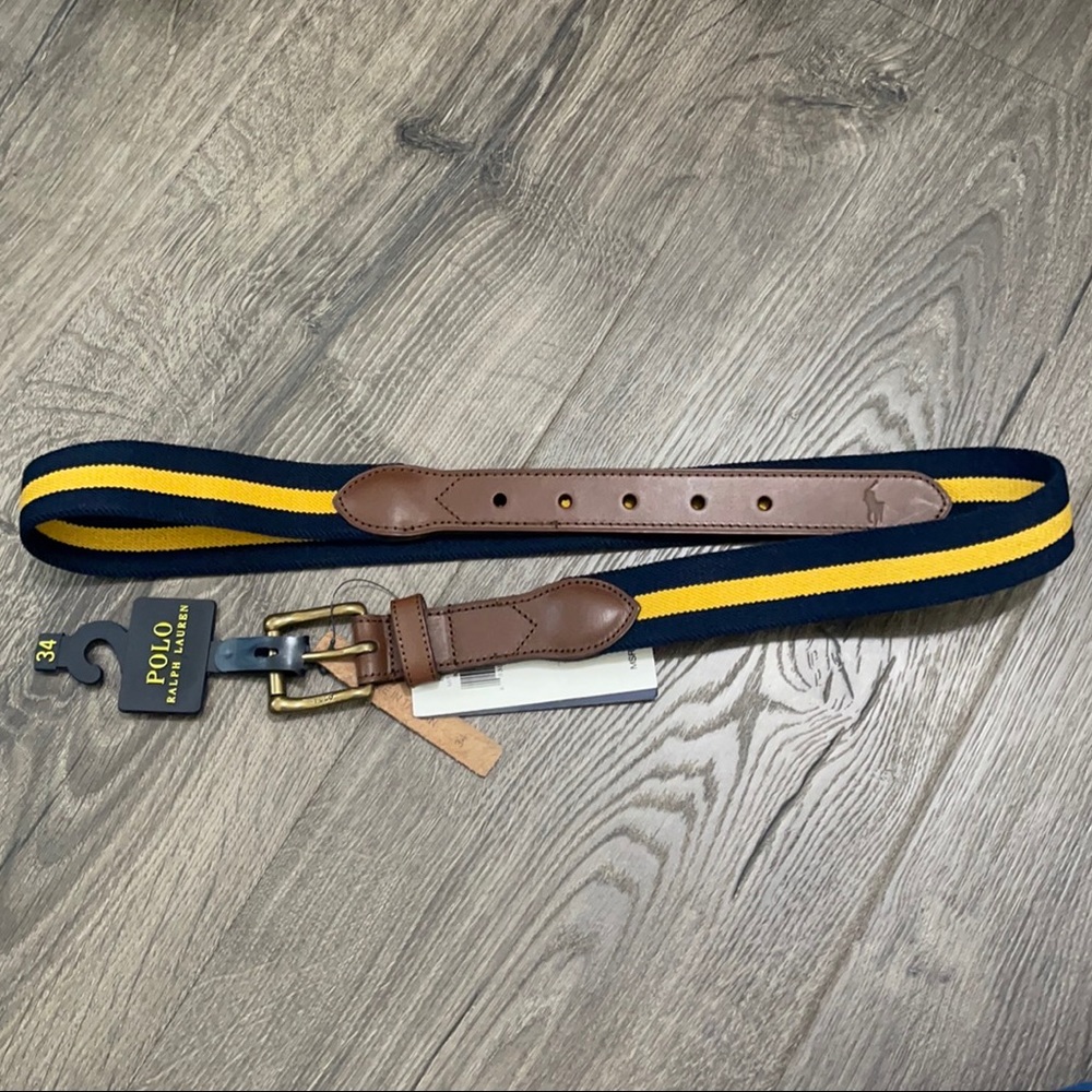 Polo RL Leather-Trim Stretch Belt Nvy/Gld